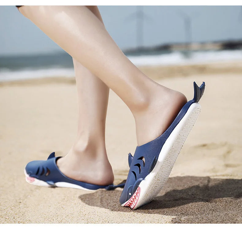 🟡 Chanclas de dibujos animados Unisex, sandalias de playa antideslizantes para exteriores tiburón