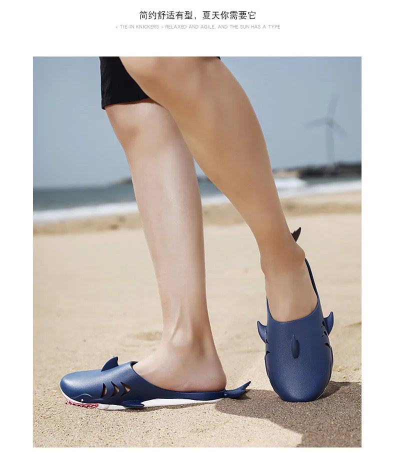 🟡 Chanclas de dibujos animados Unisex, sandalias de playa antideslizantes para exteriores tiburón