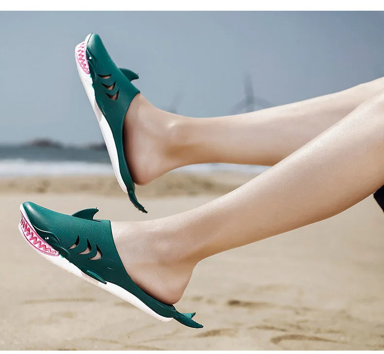 🟡 Chanclas de dibujos animados Unisex, sandalias de playa antideslizantes para exteriores tiburón