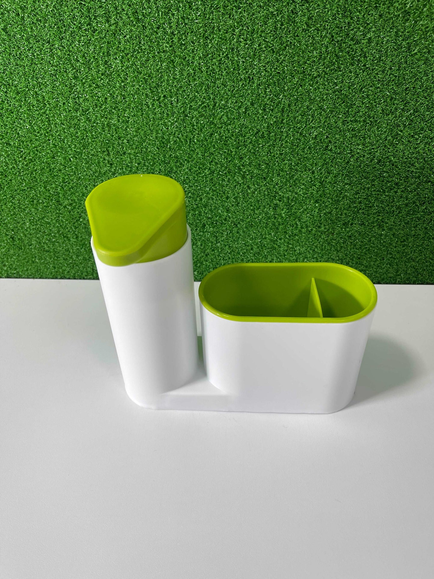 Dispensador y organizador de jabón cocina verde/blanco