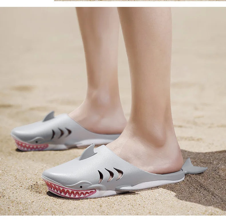 🟡 Chanclas de dibujos animados Unisex, sandalias de playa antideslizantes para exteriores tiburón