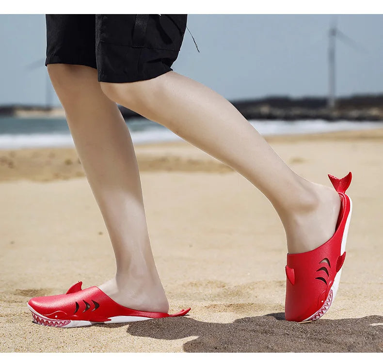 🟡 Chanclas de dibujos animados Unisex, sandalias de playa antideslizantes para exteriores tiburón