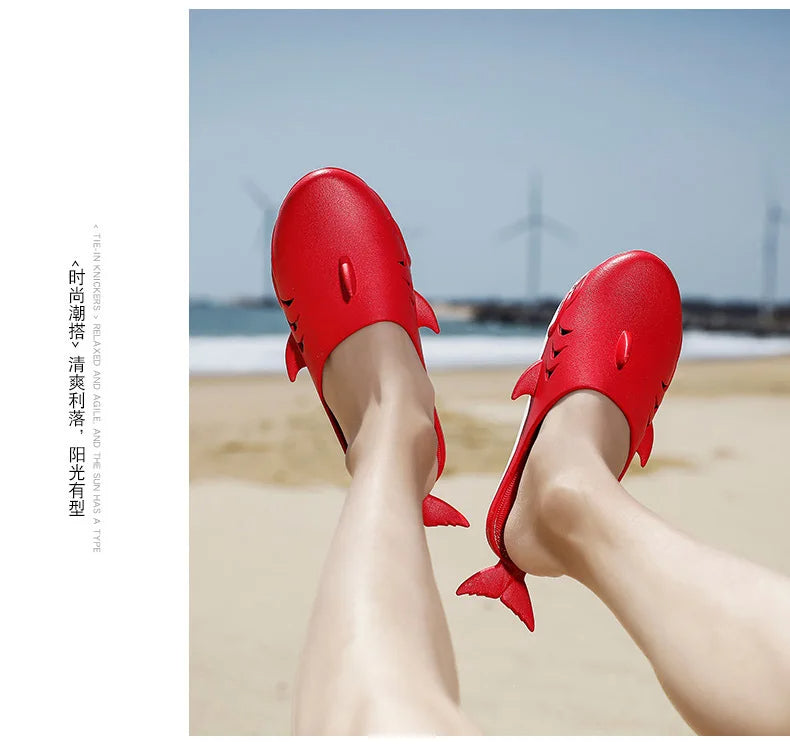 🟡 Chanclas de dibujos animados Unisex, sandalias de playa antideslizantes para exteriores tiburón