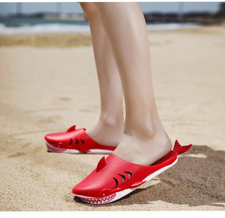🟡 Chanclas de dibujos animados Unisex, sandalias de playa antideslizantes para exteriores tiburón