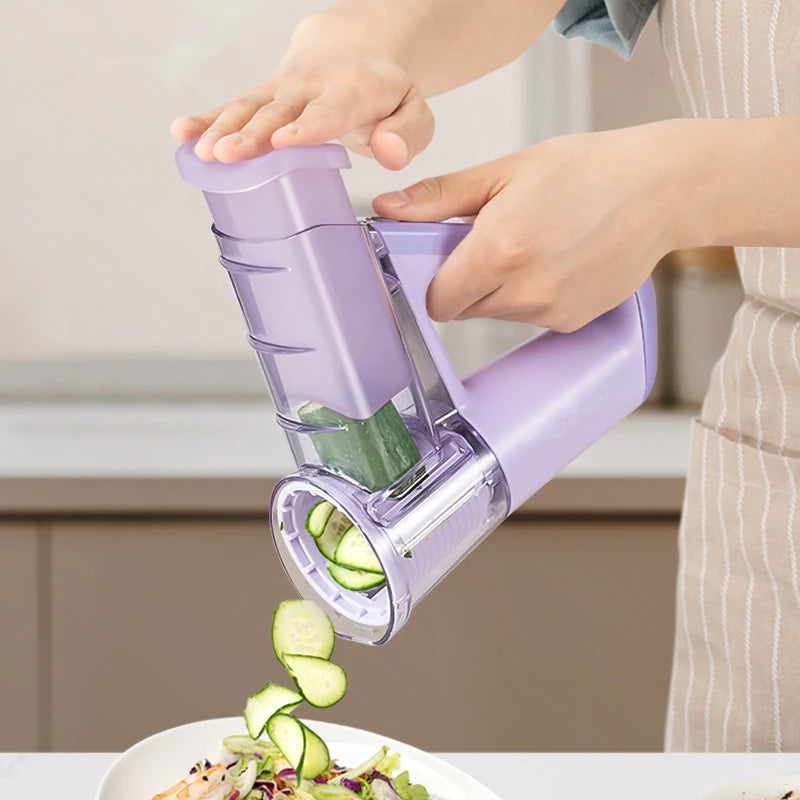 🟡 Rallador de queso eléctrico, máquina de ensalada portátil con 4 formas diferentes de cuchillas, trituradora cortadora rotativa eléctrica de 40W