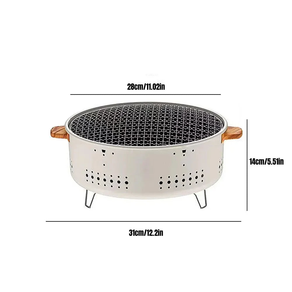 🟡 Parrilla de barbacoa portátil, estufa de carbón coreana, estufa de barbacoa dividida de acero inoxidable, estante de barbacoa redondo antiadherente para acampar al aire libre
