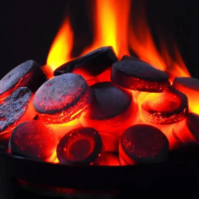 🟡 100 Pastillas para barbacoa de carbono fino, carbón de combustión fina para barbacoa doméstica, arrancadores de fuego inflamables, totalmente natural