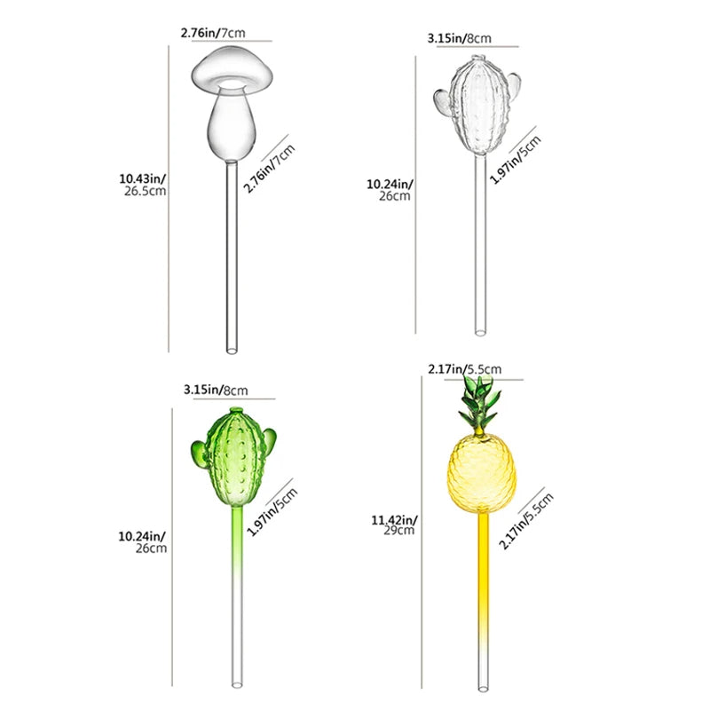 🟡 Alimentador de agua de plantas de vidrio, dispositivos de autorriego automáticos de dibujos animados, sistema de riego por goteo, herramientas de riego para el hogar