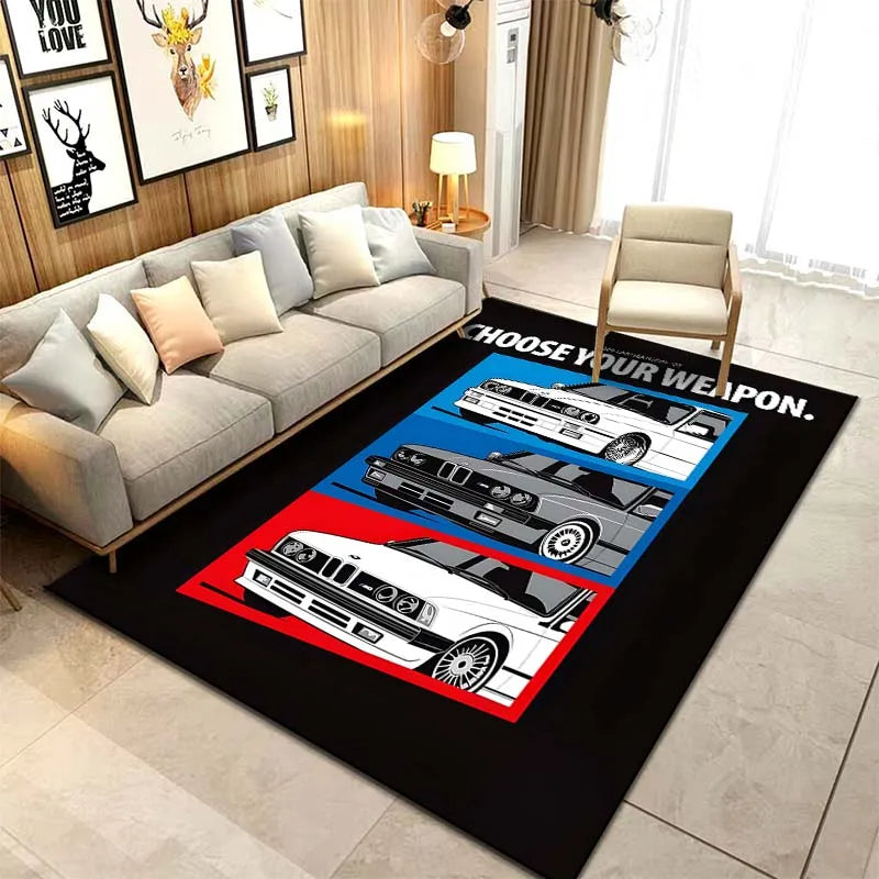 🟡Alfombra con diseño de coche clásico E30, alfombra para dormitorio, sala de estar, baño, alfombra creativa para puerta, alfombra para cueva de hombre, decoración del hogar