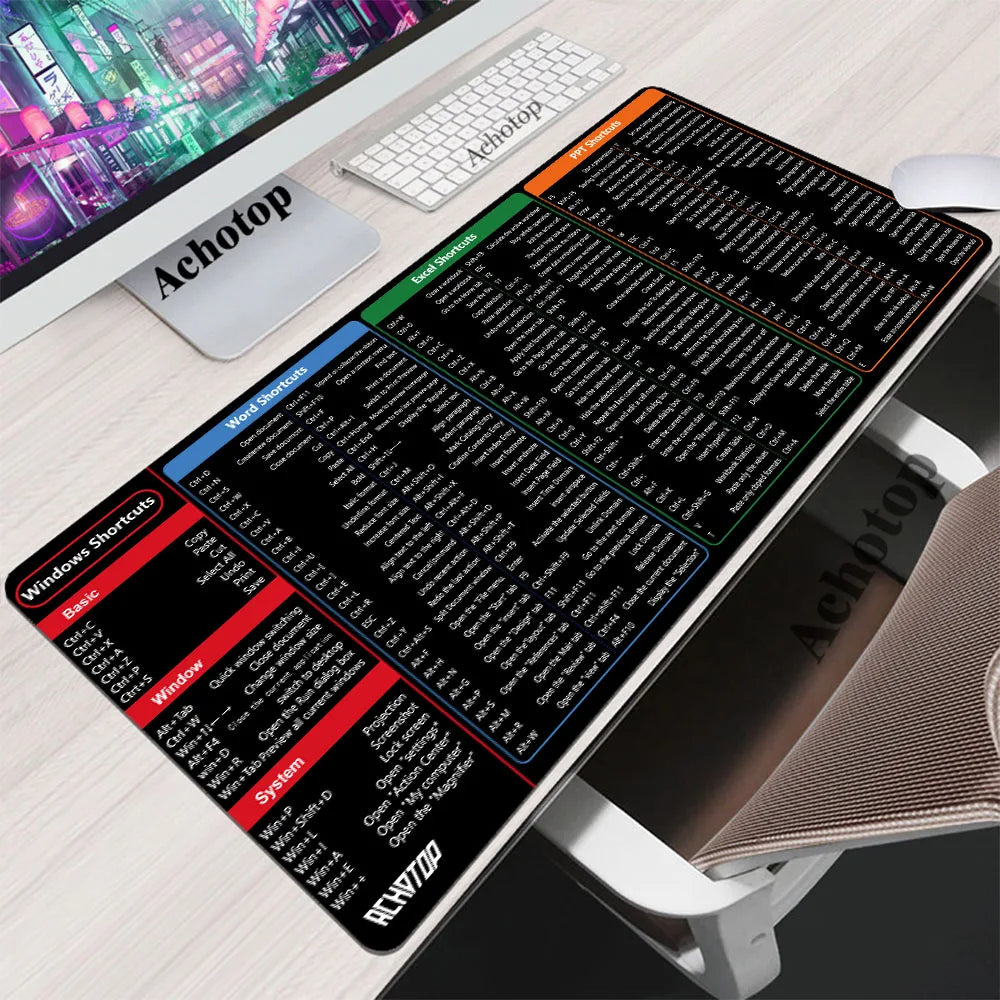 🟡 Alfombrilla Pad Mouse con atajos de excel word y power point, alfombrilla grande extendida para escritorio de ordenador de oficina, alfombrilla grande para teclado con borde cosido, Base antideslizante