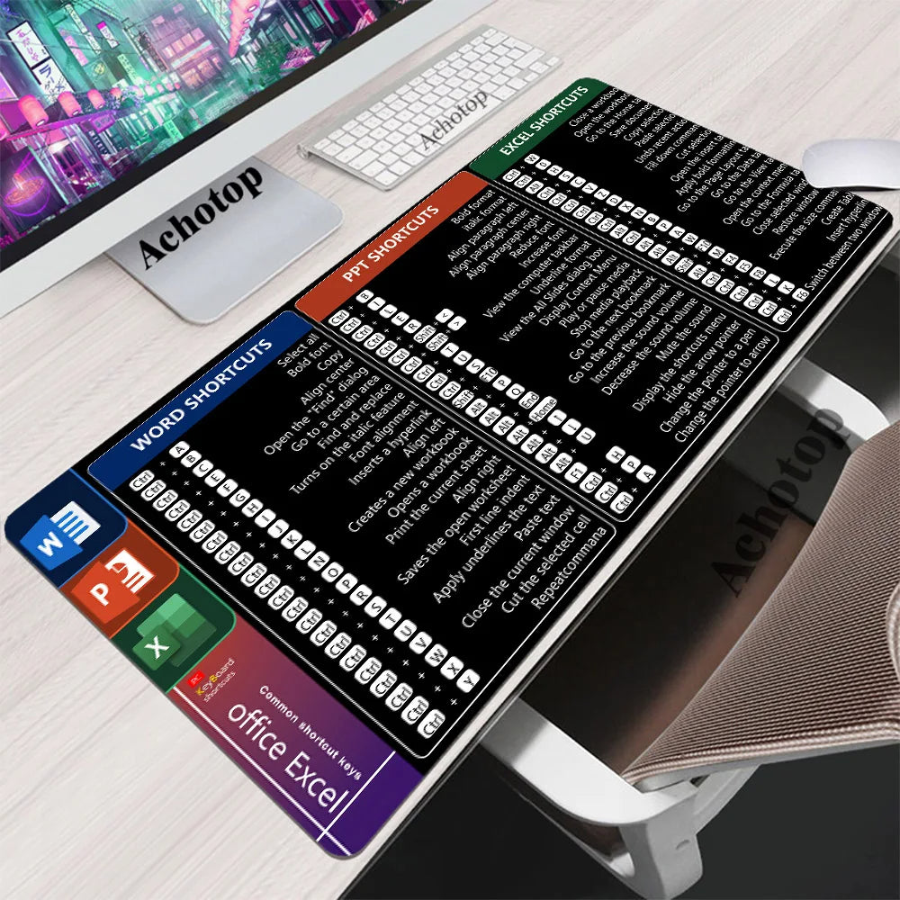 🟡 Alfombrilla Pad Mouse con atajos de excel word y power point, alfombrilla grande extendida para escritorio de ordenador de oficina, alfombrilla grande para teclado con borde cosido, Base antideslizante