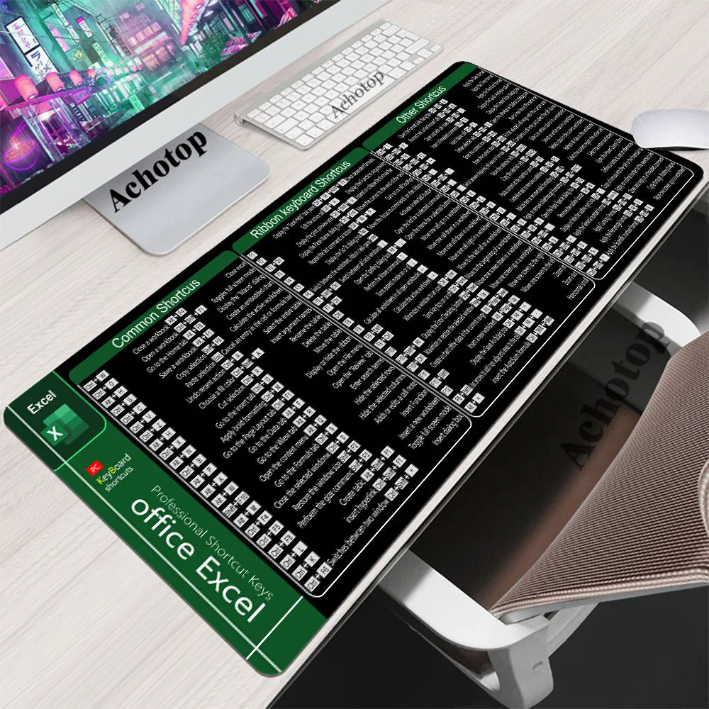 🟡 Alfombrilla Pad Mouse con atajos de excel word y power point, alfombrilla grande extendida para escritorio de ordenador de oficina, alfombrilla grande para teclado con borde cosido, Base antideslizante
