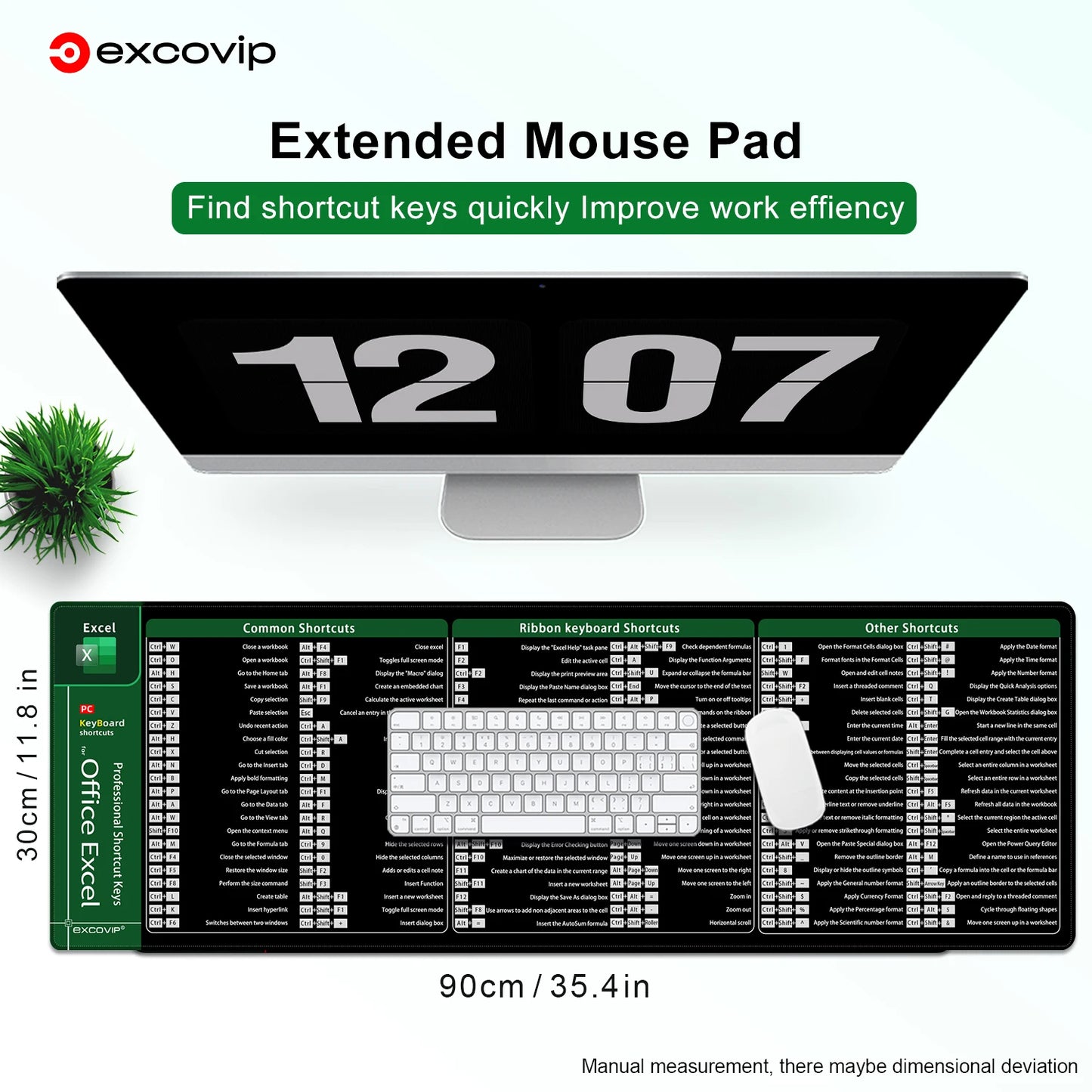 🟡 Alfombrilla Pad Mouse con atajos de excel word y power point, alfombrilla grande extendida para escritorio de ordenador de oficina, alfombrilla grande para teclado con borde cosido, Base antideslizante