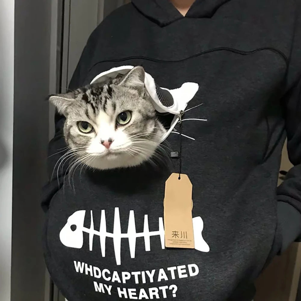🟡 Buzo con canguro para amantes de los gatos y perros, jerséis con bolsillo para cargar tu mascota y llevarla a todos lados contigo
