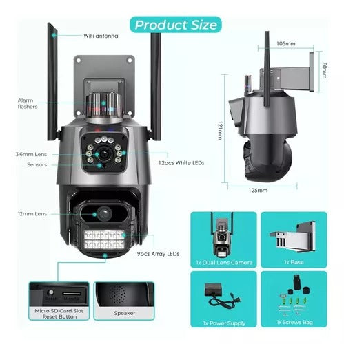 Cámara V380 de doble lente, detección humana, visión nocturna, vídeo de seguridad impermeable, cámara IP, Monitor CCTV con batería de 8MP 4K