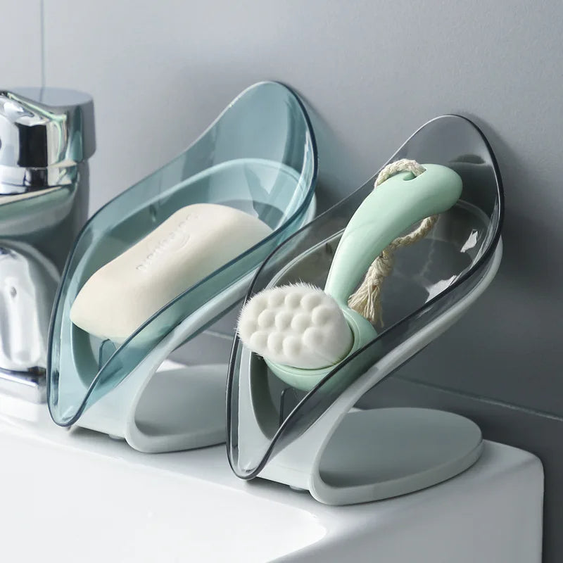 🟡 Caja jabonera con ventosa para baño, soporte para jabón de ducha con drenaje, estante portátil para jabón de lavandería con forma de hoja, bandeja para lavabo
