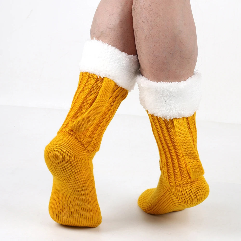 🟡 Calcetines de lana tejidos con forma de cerveza, medias cubiertas para hombre o mujer, calcetines de suelo diseño especials y cálidos de talla diseño especial, regalos divertidos