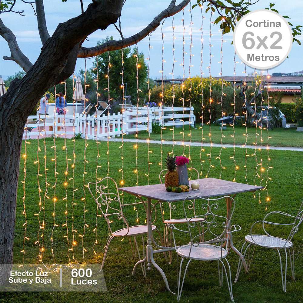 Cascada Luz Led Sube y Baja 6X2 Mts 600 Luces Cálido Navidad