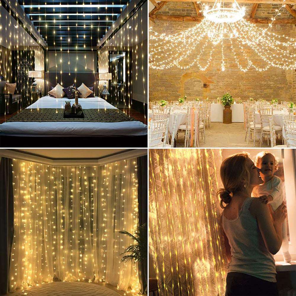Cascada Luz Led Sube y Baja 6X2 Mts 600 Luces Cálido Navidad
