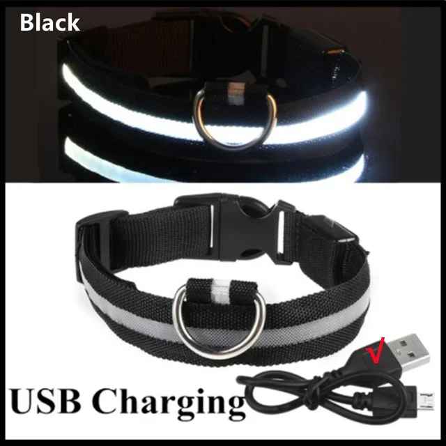 🟡 Collar para perro de nailon LED de seguridad nocturna intermitente que brilla en la oscuridad correa para perro mascota accesorios fluorescentes luminosos para perros