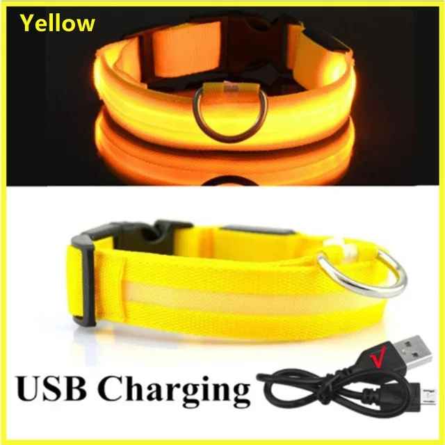 🟡 Collar para perro de nailon LED de seguridad nocturna intermitente que brilla en la oscuridad correa para perro mascota accesorios fluorescentes luminosos para perros