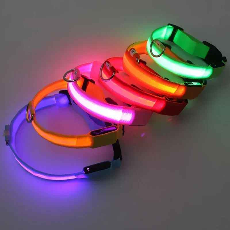 🟡 Collar para perro de nailon LED de seguridad nocturna intermitente que brilla en la oscuridad correa para perro mascota accesorios fluorescentes luminosos para perros