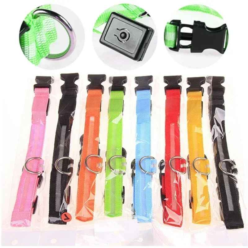 🟡 Collar para perro de nailon LED de seguridad nocturna intermitente que brilla en la oscuridad correa para perro mascota accesorios fluorescentes luminosos para perros