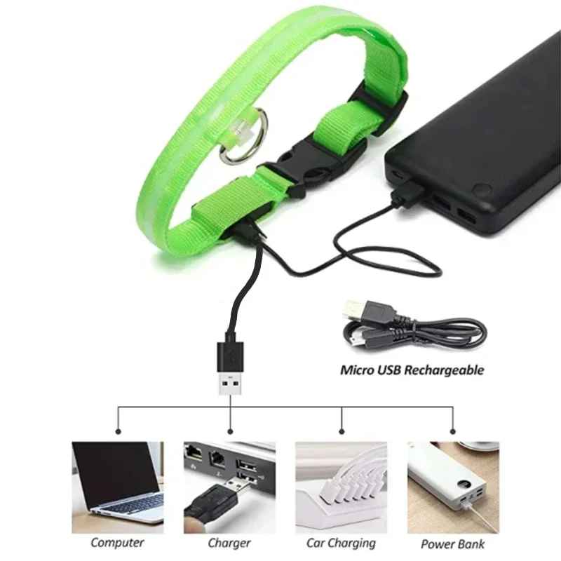 🟡 Collar para perro de nailon LED de seguridad nocturna intermitente que brilla en la oscuridad correa para perro mascota accesorios fluorescentes luminosos para perros