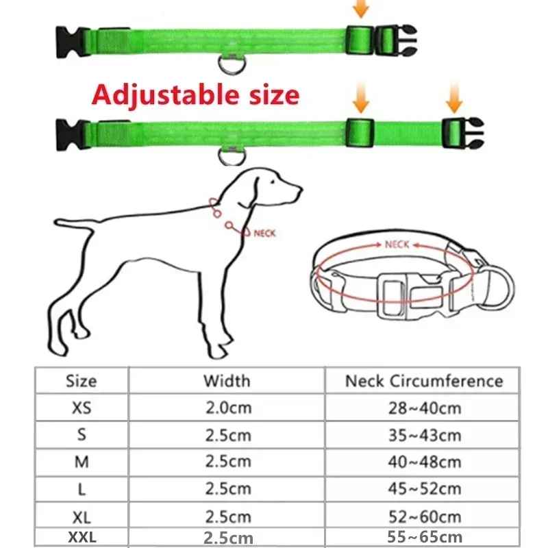 🟡 Collar para perro de nailon LED de seguridad nocturna intermitente que brilla en la oscuridad correa para perro mascota accesorios fluorescentes luminosos para perros