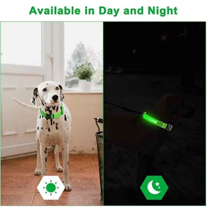 🟡 Collar para perro de nailon LED de seguridad nocturna intermitente que brilla en la oscuridad correa para perro mascota accesorios fluorescentes luminosos para perros