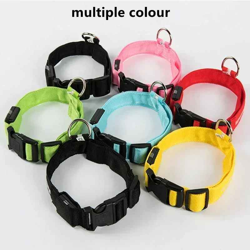 🟡 Collar para perro de nailon LED de seguridad nocturna intermitente que brilla en la oscuridad correa para perro mascota accesorios fluorescentes luminosos para perros