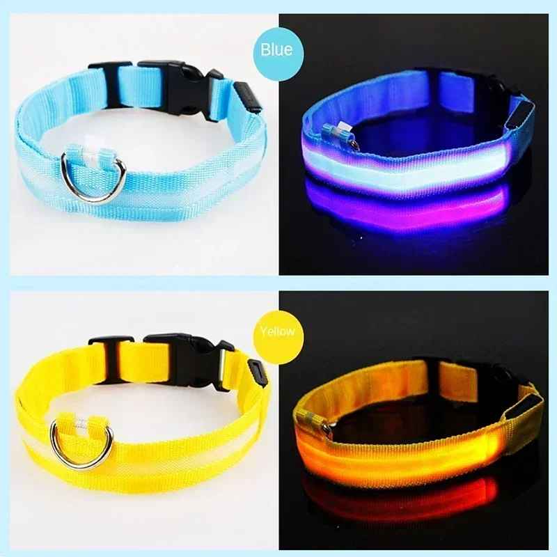 🟡 Collar para perro de nailon LED de seguridad nocturna intermitente que brilla en la oscuridad correa para perro mascota accesorios fluorescentes luminosos para perros