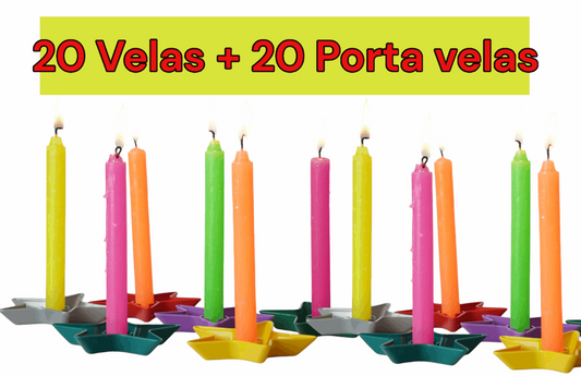 Combo Navidad 20 velas + 20 porta velas estrellas