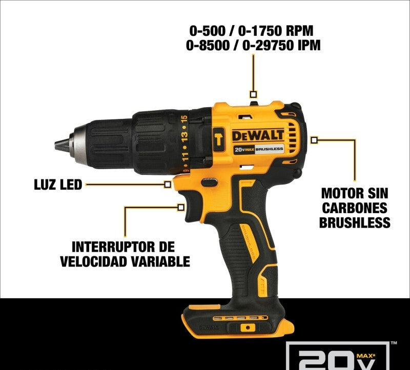 Combo taladro percutor 1/2 Dewalt + Taladro atornillador impacto 20v Dewalt + Set de puntas y brocas v-line Bosch 41 unidades