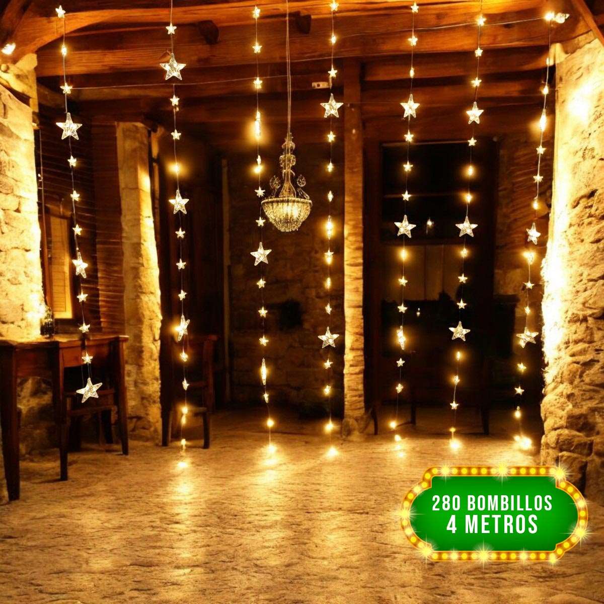Cortina Luz Led Estrellas 4x2Mts Navidad