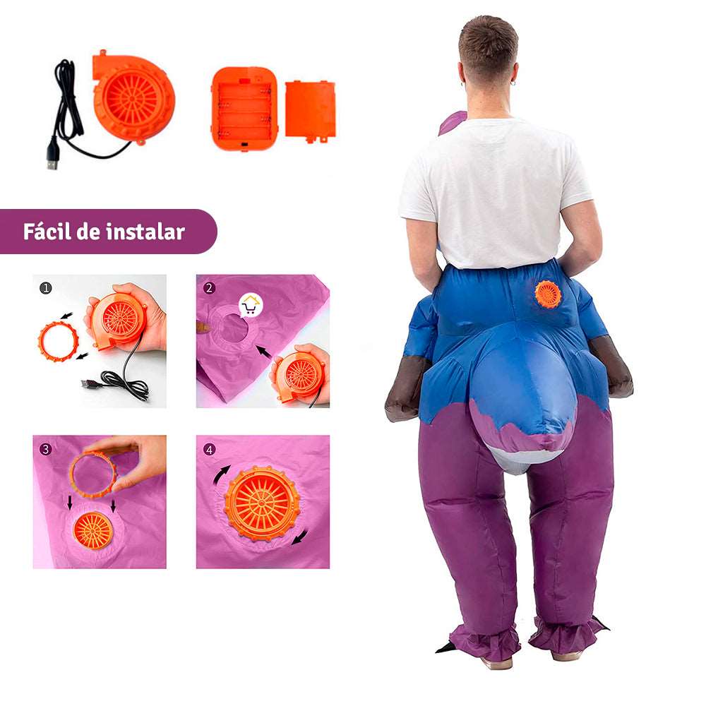 Disfraz De Dinosaurio Morado Inflable Montable Halloween Adulto