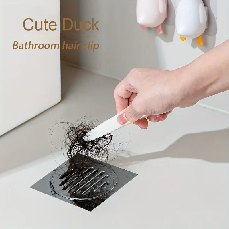 🟡Dispositivo de limpieza para el hogar, baño y cocina, eficiente, fácil de instalar, práctico, portátil, con forma de pato, Clip para recoger el pelo, herramienta para quitar el pelo, limpiador de baño y cocina