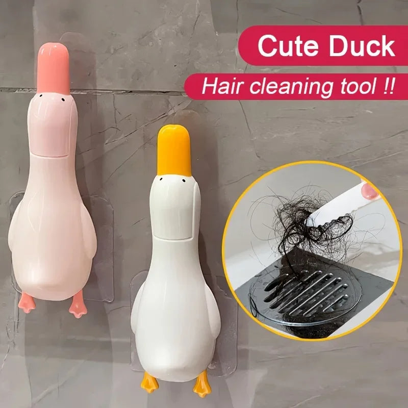 🟡Dispositivo de limpieza para el hogar, baño y cocina, eficiente, fácil de instalar, práctico, portátil, con forma de pato, Clip para recoger el pelo, herramienta para quitar el pelo, limpiador de baño y cocina