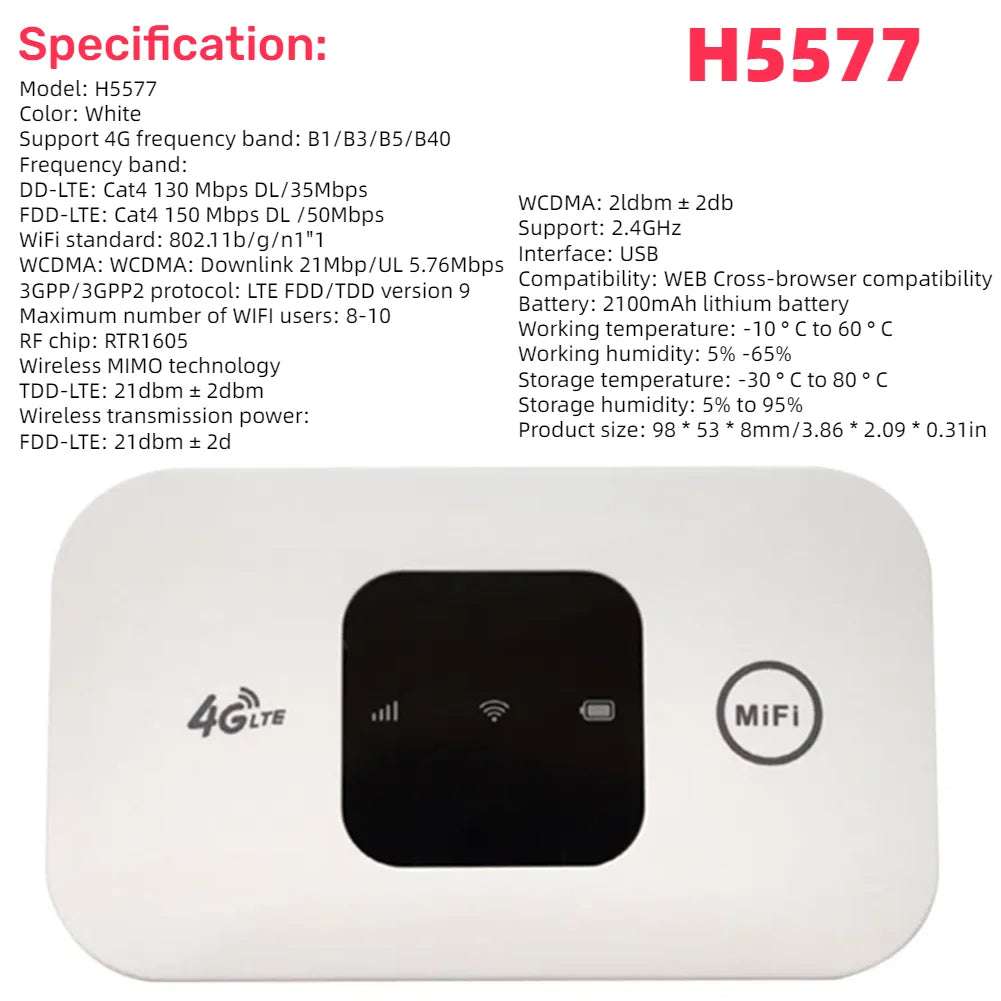 Enrutador módem WiFi de bolsillo 4G, punto de acceso móvil portátil, módem inalámbrico de 150Mbps con ranura para tarjeta SIM, enrutador inalámbrico 4G de amplia cobertura