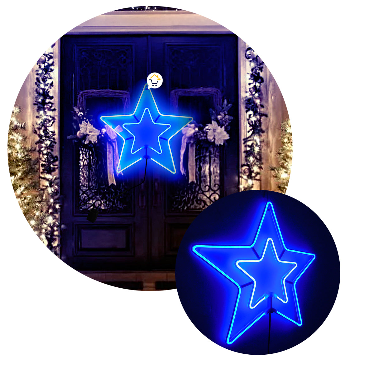 Estrella Luz Neón 5 Puntas Ventana Puerta Navidad Azul
