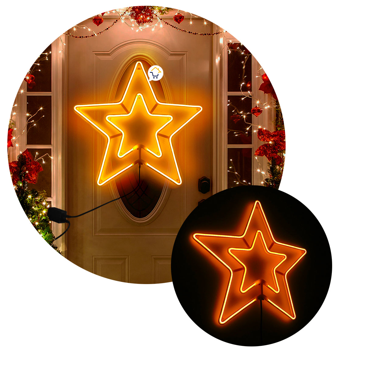 Estrella Luz Neón 5 Puntas Ventana Puerta Navidad Cálida
