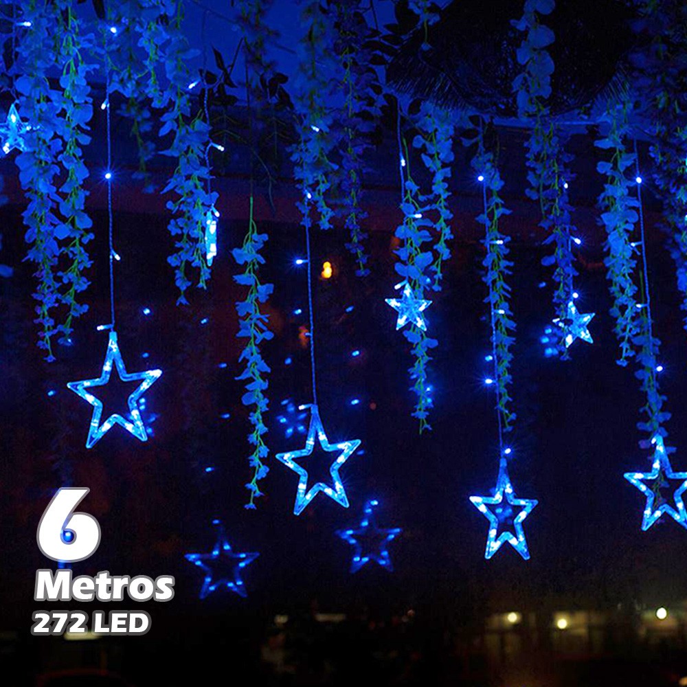 Extensión Luces Led Estrella X6 Mts Luz Navidad Azul