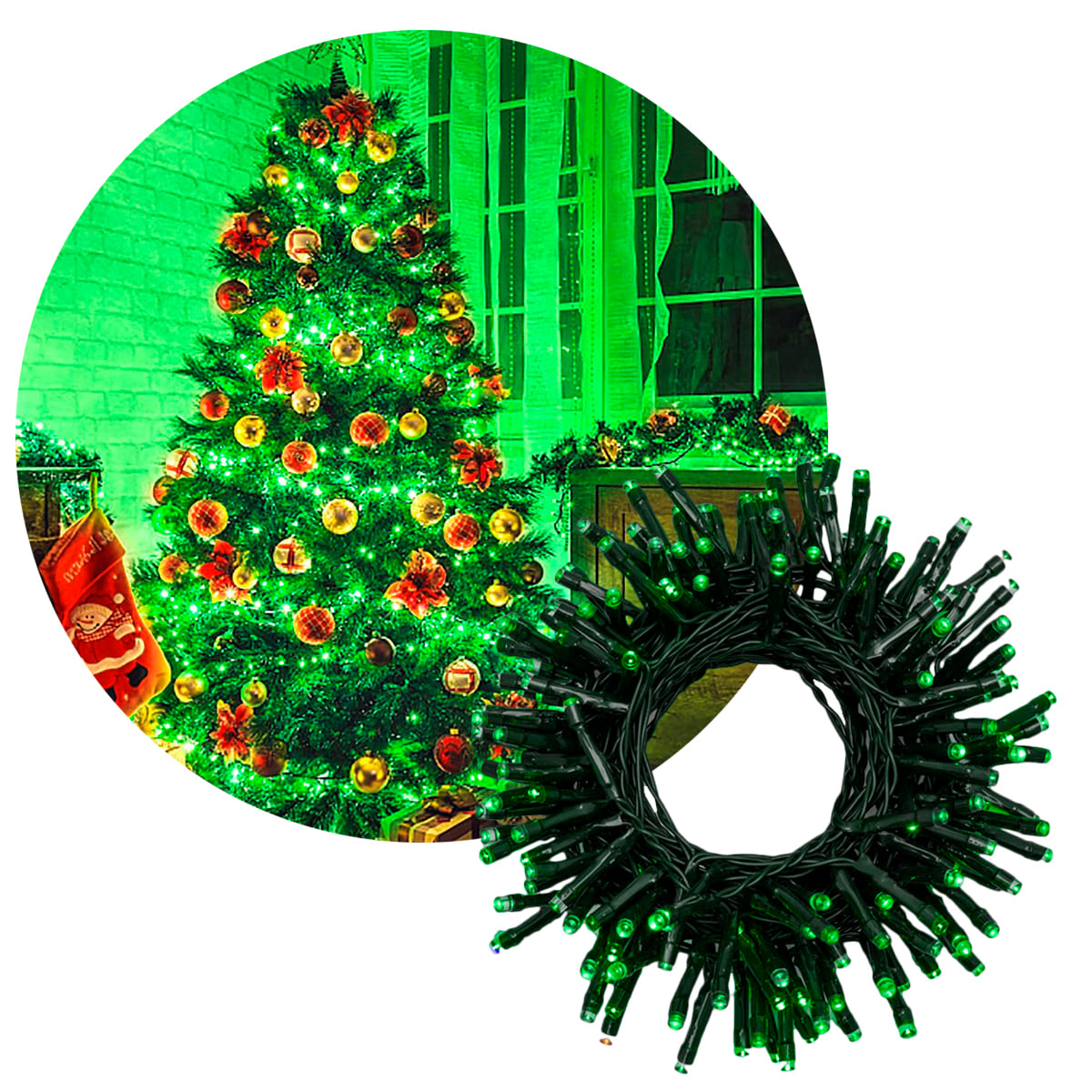 Extensión Luz LED Lineal 14mts Cable Verde 200 Luces Verde