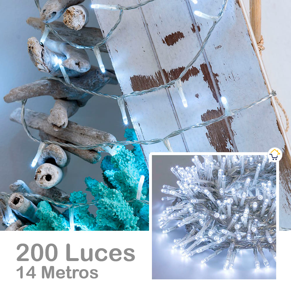Extensión Luz LED Lineal 200 Luces 14m Cable Transparente Navidad