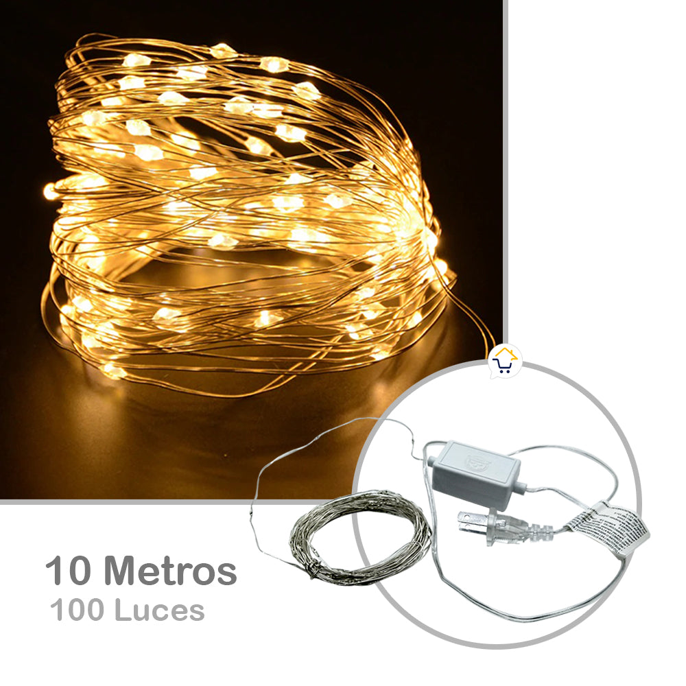 Extensión Micro LED Lineal 10 Mts 100 Luces Navidad Cálida