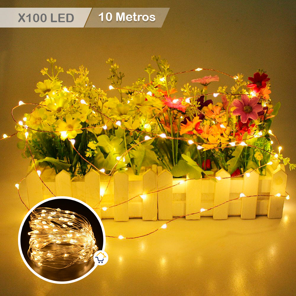 Extensión Micro LED Lineal 10 Mts 100 Luces Navidad Cálida