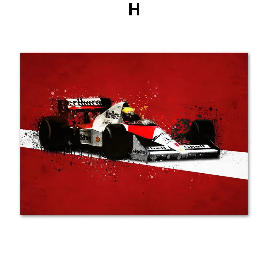 🟡 Fórmula 1 Race Track F1 Car Racing Helmet arte de pared, pintura en lienzo, carteles nórdicos e impresiones, imágenes de pared para decoración de sala de estar y habitación