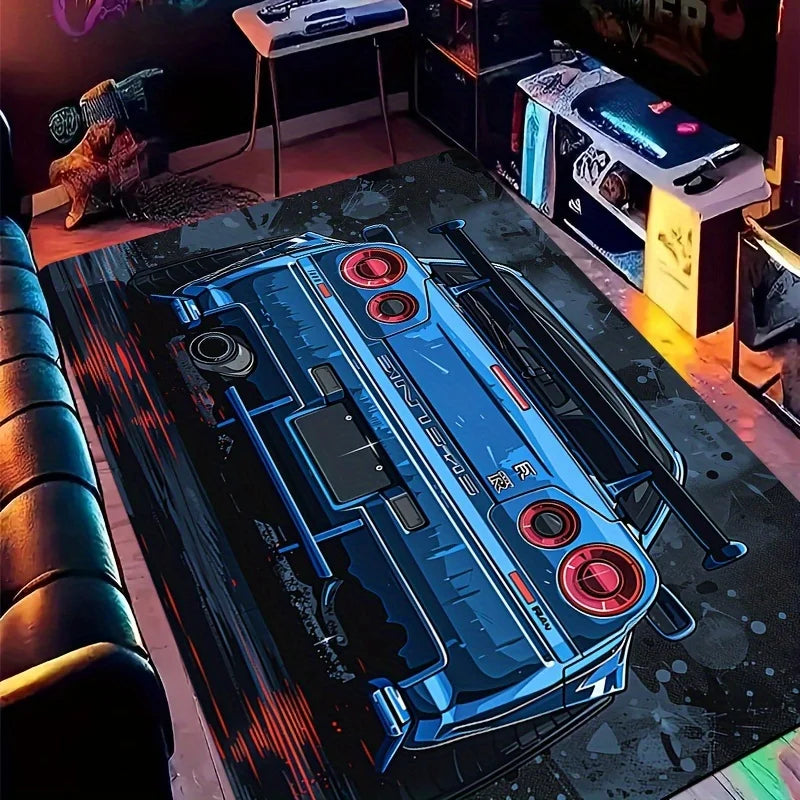🟡Felpudo con diseño de coche deportivo, alfombra rectangular de franela para interior para sala de estar, dormitorio, cocina, entrada, alfombra decorativa antideslizante