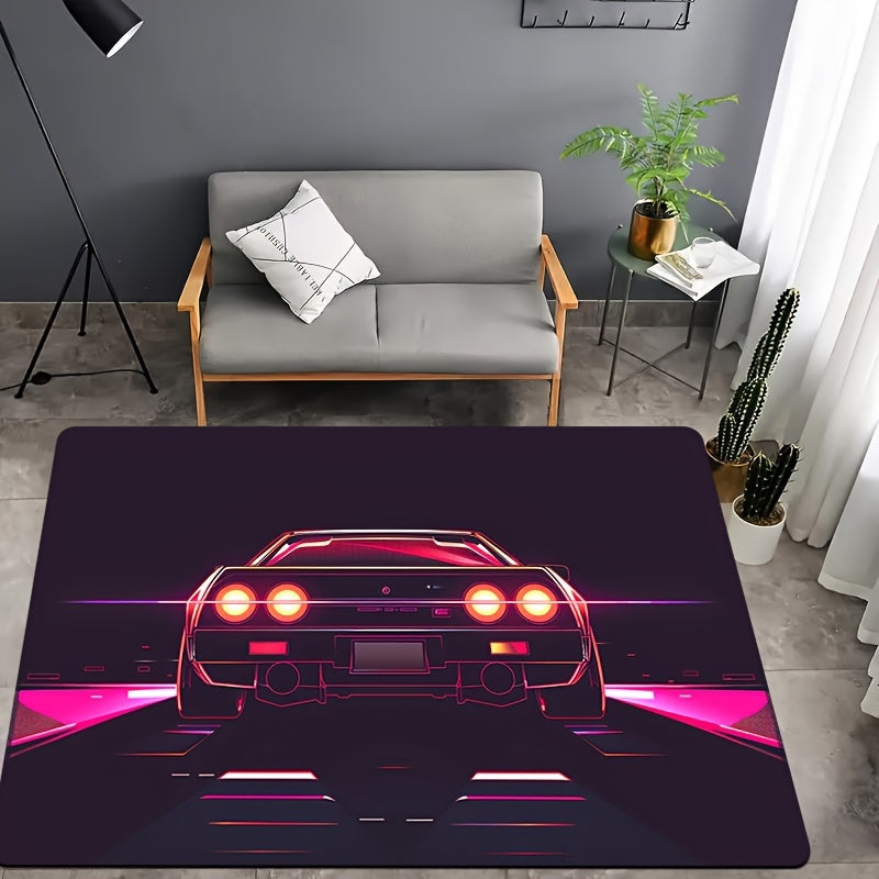 🟡Felpudo de diseño de coche deportivo genial, de 8 mm de grosor en suave poliéster, lavable a máquina, alfombra rectangular para interior en sala de estar, dormitorio, cocina, entrada - Alfombra decorativa antideslizante