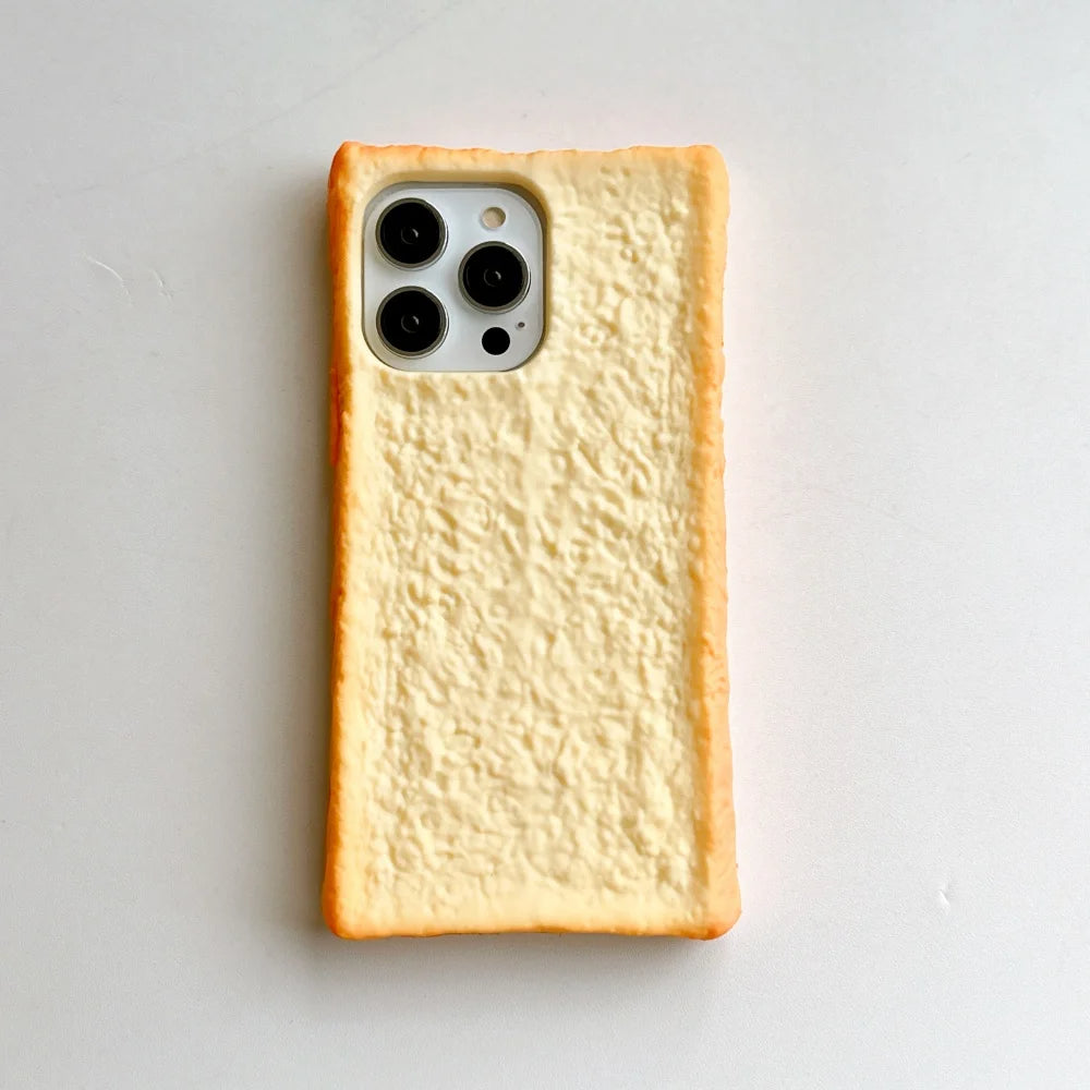 🟡 Funda de teléfono con forma de tostada de simulación 3D para iPhone 11, 12, 13, 14, 15 Pro, soporte plegable de huevo, funda de silicona suave para pan para iPhone 16 Pro Max
